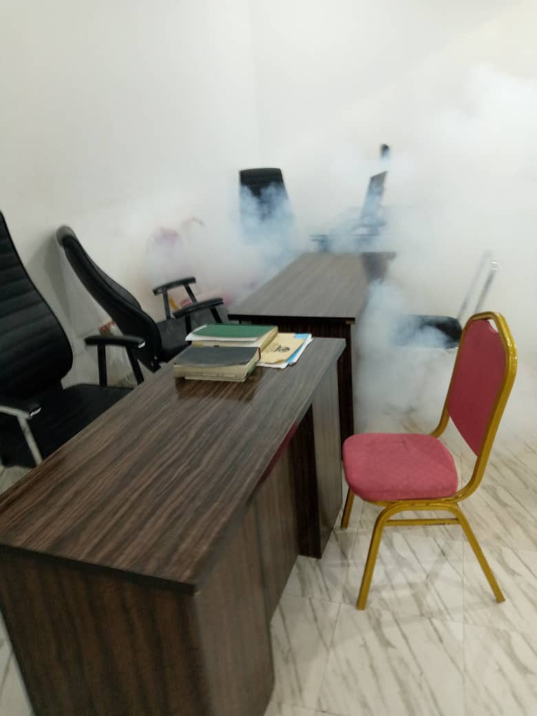 Fogging around a residential building perimeter in Abuja