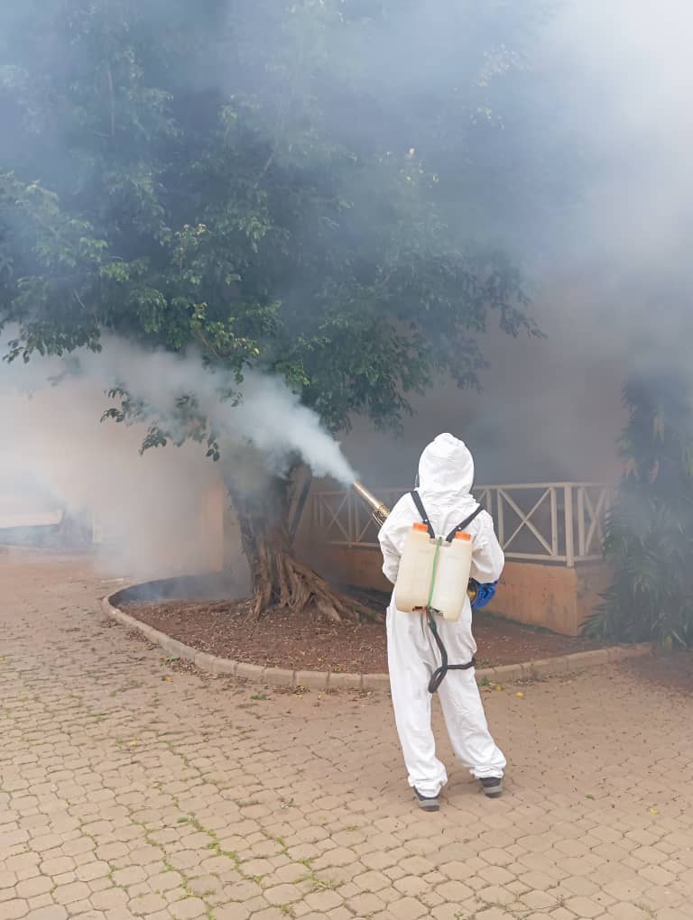 Fogging machine mounted on a vehicle for large-area treatment